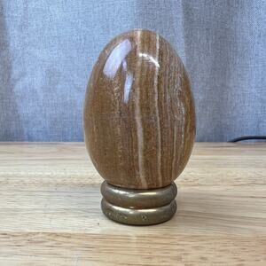 Vintage Faberge Egg Polished Stone Brown Beige Tones 2.5” X 1.7”